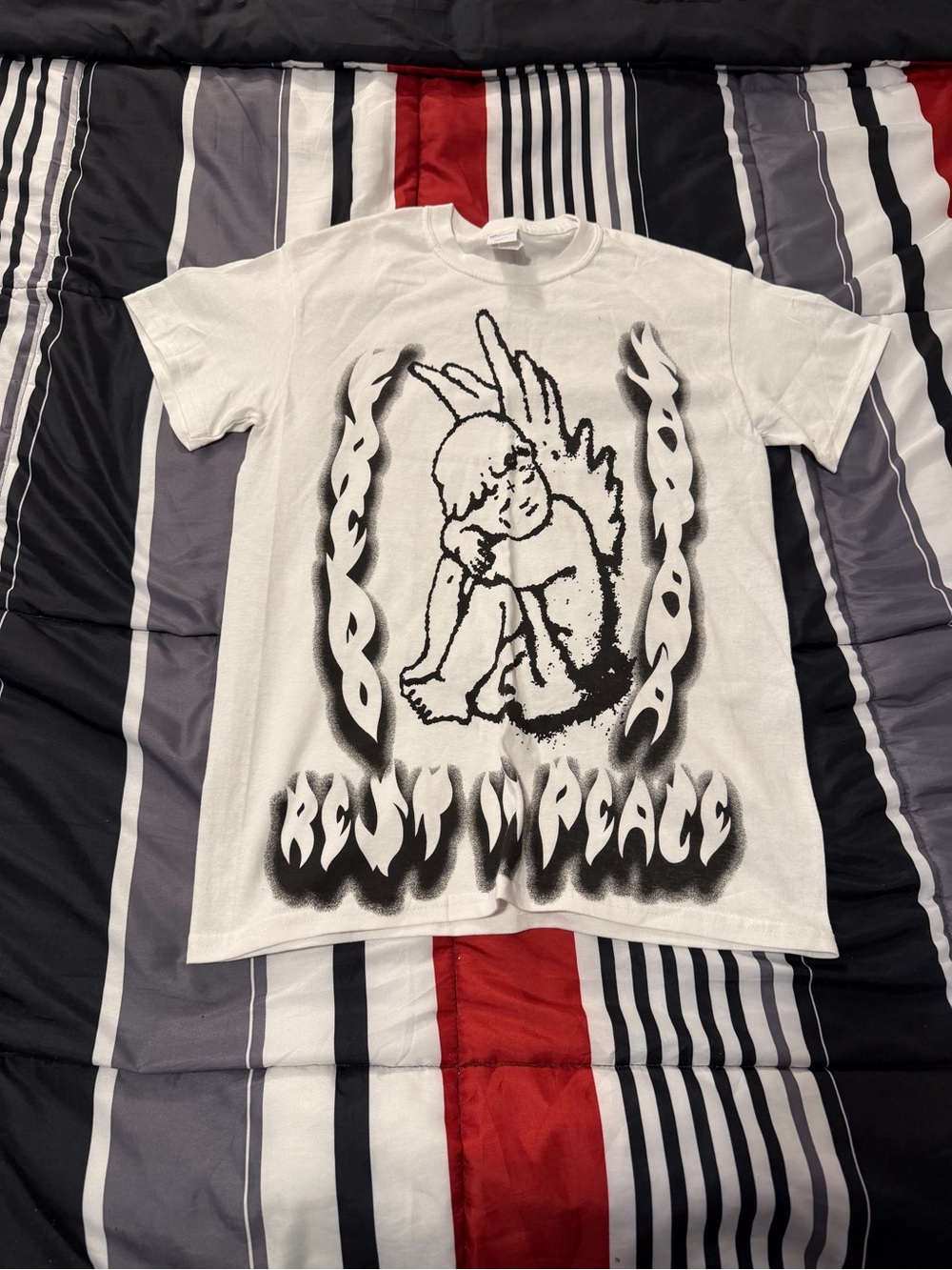 White RIP ASAP Yams Graphic Tee with Angel Illustration Brand New